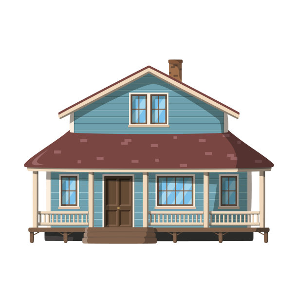 矢量插图的一个传统的美国牧场在卡通风格孤立的白色背景。世界大赛的传统房屋图片下载