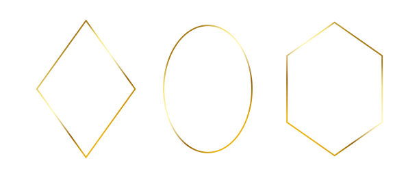 金薄框架设置。装饰艺术风格的金色几何边框。细线形菱形，椭圆和菱形集合。黄色发光发亮的边界元素包。矢量束照片，干部，装饰图片下载