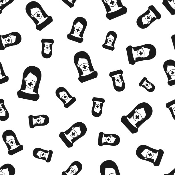 戴医用面罩的妇女。无缝模式。白色背景的图标图片下载