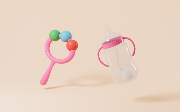 卡通婴儿喂奶乳头模型，婴儿用品，3d渲染。图片下载