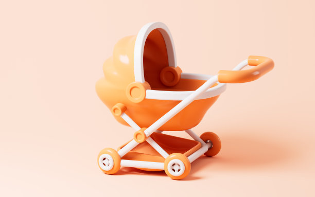 卡通婴儿折叠婴儿车，婴儿车，婴儿用品，3d渲染。图片下载
