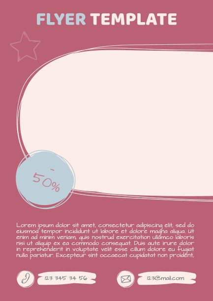 设计传单，宣传册，横幅，海报与空间的照片。可编辑的红色讲义模板手绘风格图片下载