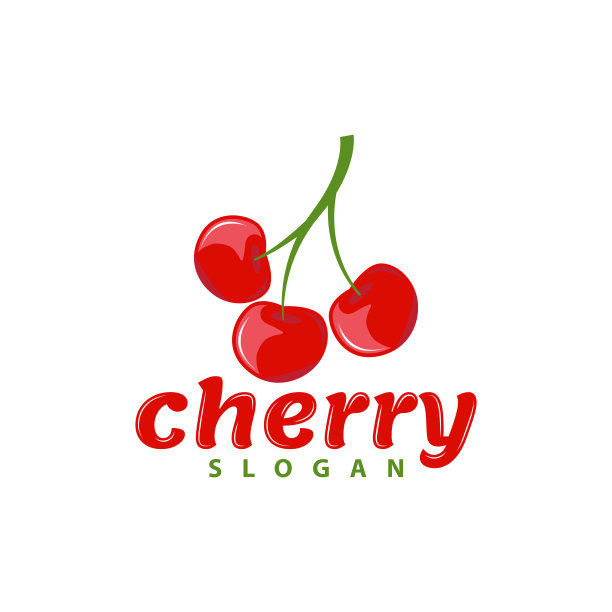 红莓水果花园植物剪影设计模板樱桃标志矢量插图图片下载