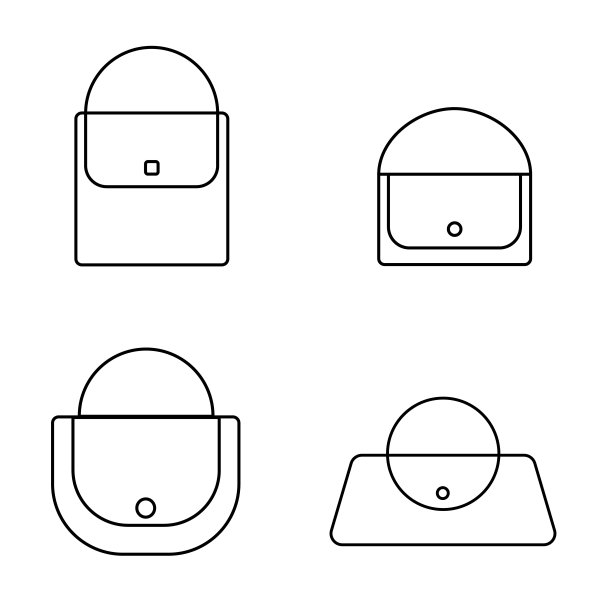 女性时尚手袋集合，矢量轮廓图标插图。不同类型的时尚包隔离在一个白色的背景。图片下载