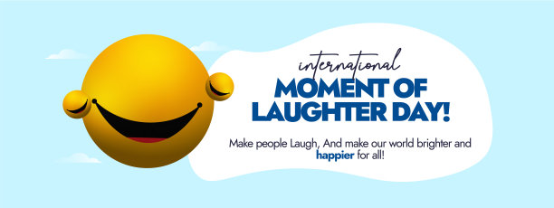 国际欢笑时刻日。4月14日国际笑点日庆祝活动社交媒体封面横幅上有黄色表情符号，没有眼睛的大大的微笑。笑去你所有的烦恼意识。矢量股票插图图片下载