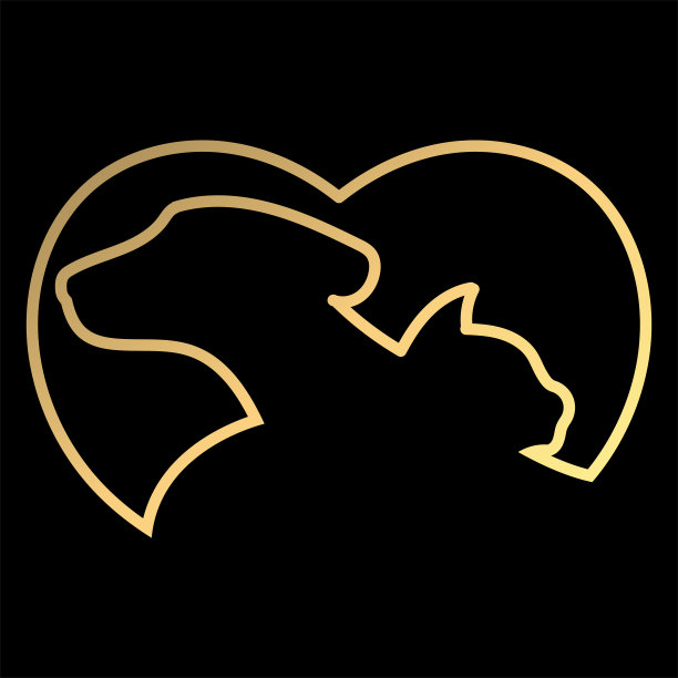 爱的心狗猫宠物轮廓线矢量图标图片下载