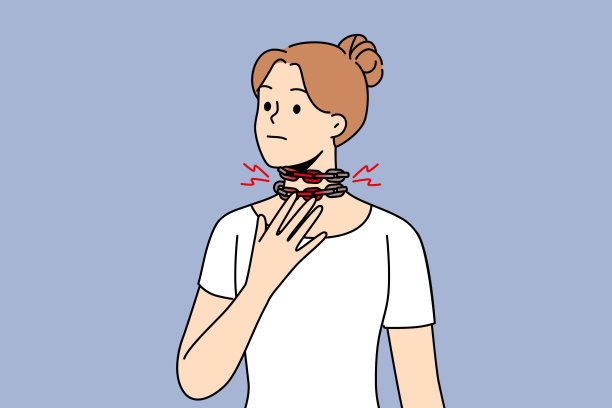 脖子上挂着链子的女孩窒息，因肺部功能障碍引起的疾病需要治疗图片下载