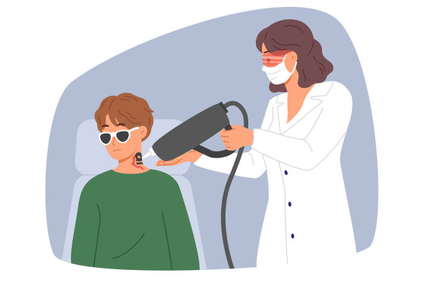 医生用激光医疗设备去除男子脖子上的纹身，清除皮肤上的墨水图片下载