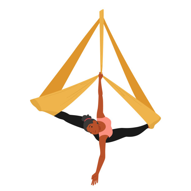 优雅的女性角色在空中瑜伽中藐视重力，在吊床上以半空中的分裂姿势摇摆图片下载