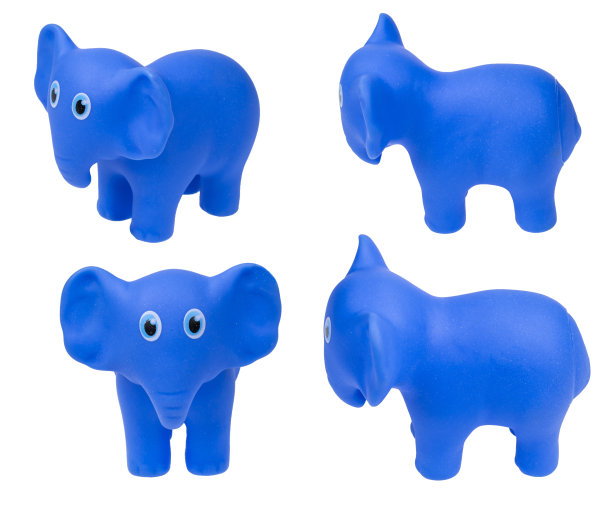 白色背景的浴室玩具，蓝色的大象。图片下载