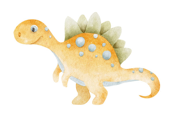 可爱的橙色恐龙。孤立的手绘水彩插图的恐龙。为孩子们的邀请卡，婴儿淋浴，装饰孩子的房间和衣服的剪纸。图片下载
