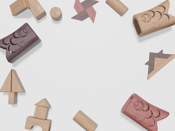 3DCG框架鲤鱼飘带木制品和积木图片下载