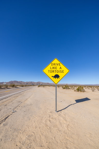在加州莫哈韦沙漠像乌龟路标一样开车图片下载