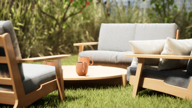 现代天井的设计和家具。三维渲染图片下载