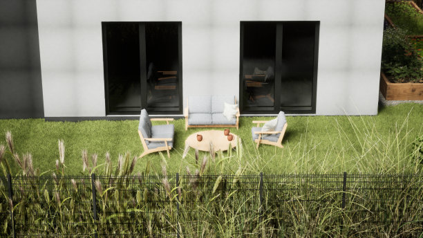 现代天井的设计和家具。三维渲染图片下载