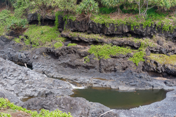 美国夏威夷毛伊岛哈雷阿卡拉国家公园的奥伊奥峡谷(通常被称为七个圣池)的特写照片图片下载