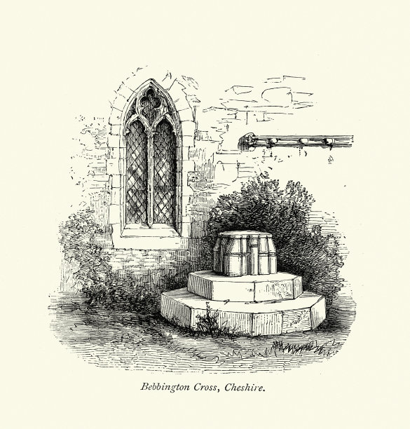 英国古代石十字架，柴郡贝宾顿十字架遗迹，中世纪建筑图片下载