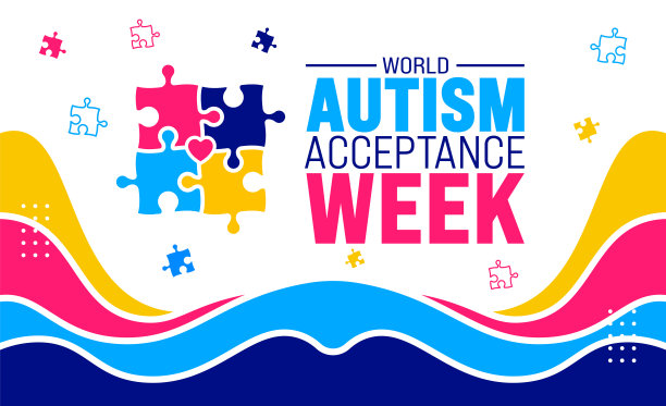 世界自闭症关爱周四月主题背景模版。可用于背景、banner、标语牌、卡片和海报设计模版，包含文字和标准颜色。矢量素材图片下载