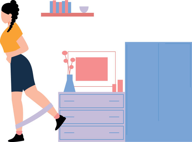 女孩在用手做腿部运动。图片下载