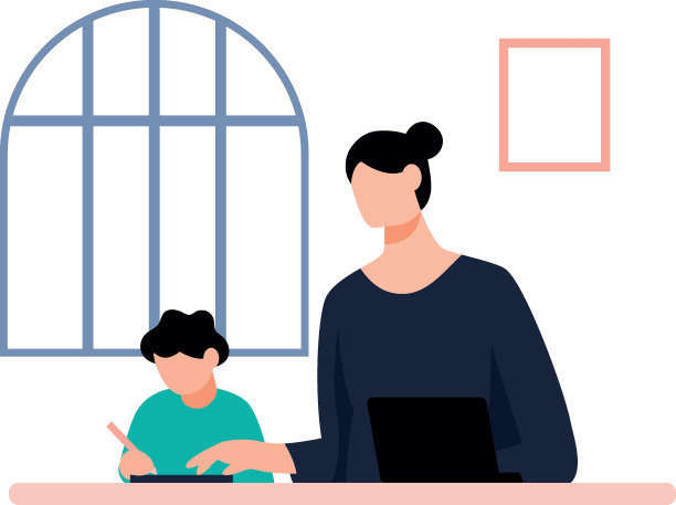 母亲指导孩子做家庭作业。图片下载