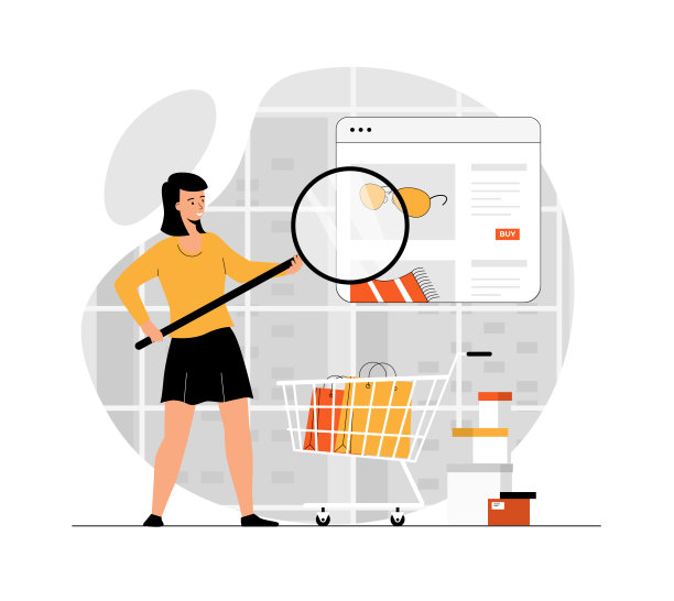 网上购物。女人在商店网站上下单并付款。折扣和客户忠诚度计划在商店网站。插图与人的场景在平面设计的网站和移动设备图片下载