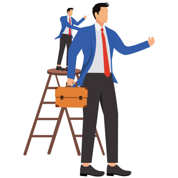 一个商人爬上梯子，向一个巨人低语(坏消息)图片下载