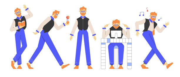 欢快的红发男人摆着不同的姿势。图片下载