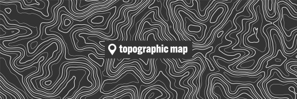 有等高线的地形图。地理地形网格化，地势起伏高程。地面路径模式。旅游导航、制图设计元素。矢量图图片下载