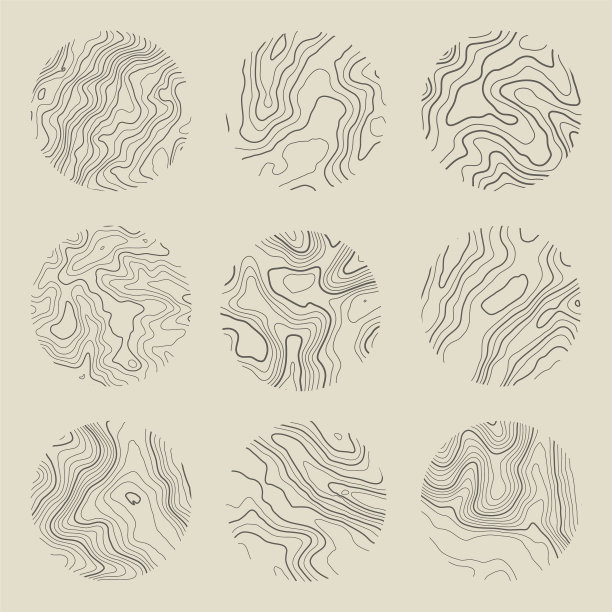 有等高线的地形图。地理地形网格化，地势起伏高程。地面路径模式。旅游导航、制图设计元素。矢量图图片下载
