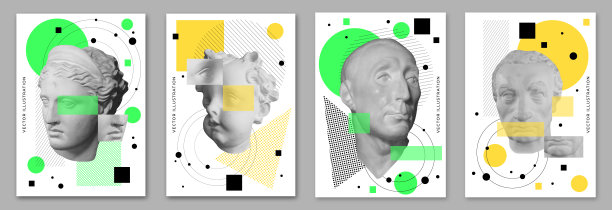 神话、古希腊或罗马风格的拼贴画。矢量插图。抽象现代风格的历史经典雕像。拼贴艺术海报。图片下载