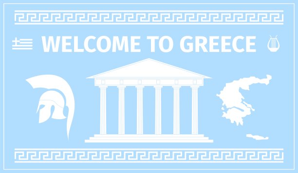 希腊旅游。海报与帕台农神庙和土地轮廓，装饰希腊边界或装饰品。旅游简单的横幅模板，最近的矢量背景图片下载