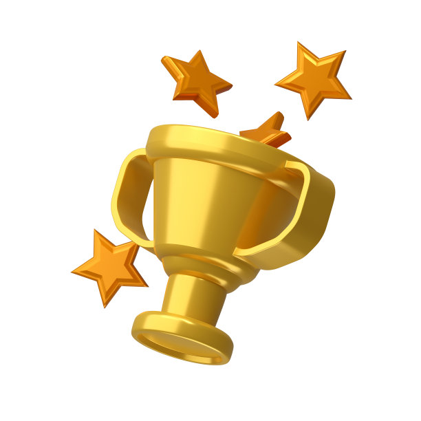 冠军奖杯，闪亮的金杯和陨星，体育奖项的标志。奖杯杯，优胜者奖，冠军3d概念隔离股票插图。图片下载