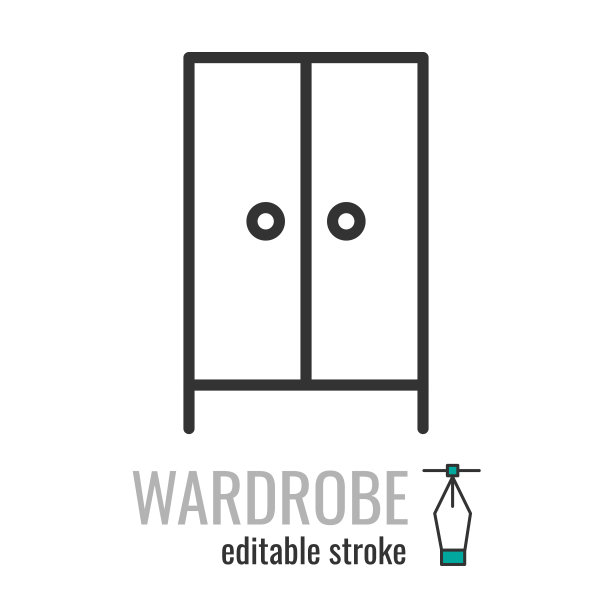 衣柜图标矢量。衣柜里的衣服轮廓矢量标志，白色上孤立的线性象形文字。矢量插图EPS 10可编辑的笔画图片下载