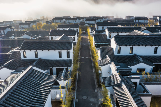 中国云南的中式别墅住宅鸟瞰图。图片下载