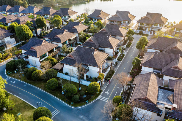 联排别墅和住宅鸟瞰图图片下载