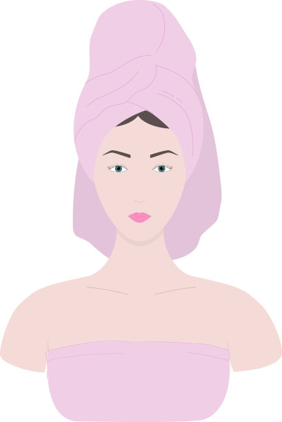 年轻女子头上裹着毛巾，浴巾裹着。家庭美容程序。家庭水疗程序图片下载