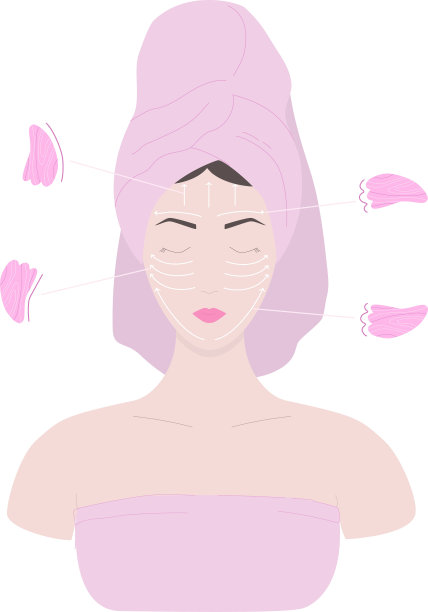 用瓜沙石按摩面部。女性脸上有按摩纹图片下载