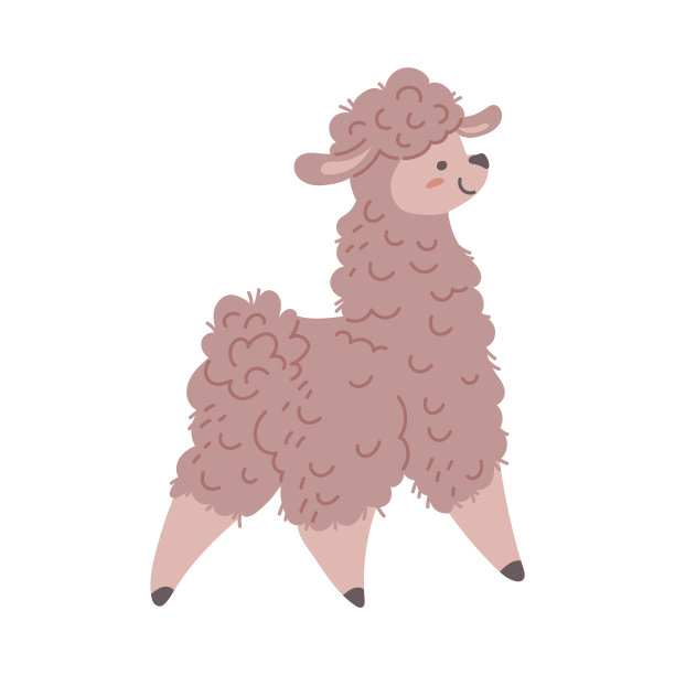 可爱的棕色羊驼的观点，从背面插图在一个白色的背景。矢量平面插图图片下载