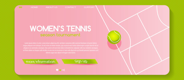 游戏运动和胜利的概念在平面风格。网球运动在网球场上的网球呈女性形体。时尚的网页复制空间。图片下载