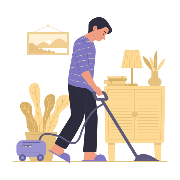 用电动吸尘器打扫房子的人图片下载