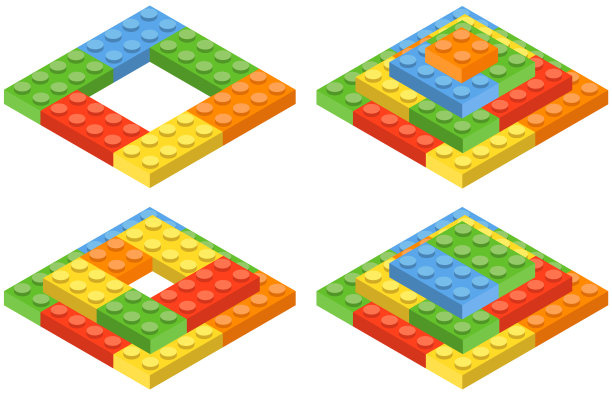 一套积木积木玩具彩色砖。积木。三维设计。矢量插图。图片下载