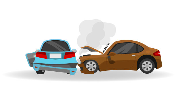 两辆车出了事故。跑车的褐色引擎盖被烟打开。图片下载