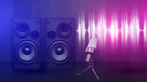 音乐扬声器和麦克风，霓虹灯的声音背景图片下载