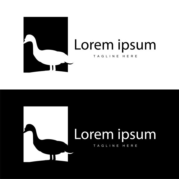 矢量插图鸭标志设计黑色轮廓动物天鹅家禽农场简单的极简主义图片下载