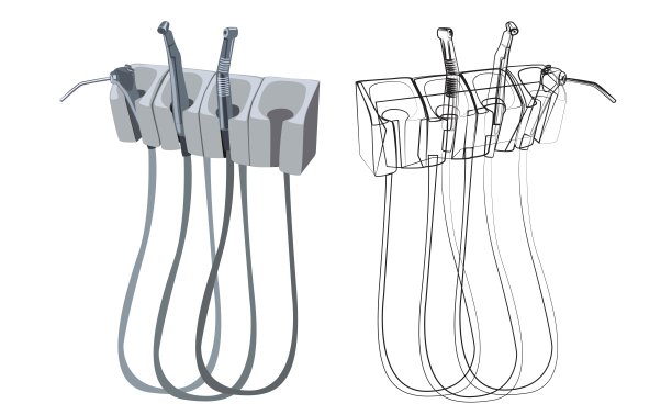 牙科设备插图和草图。图片下载