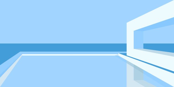 简约的抽象平面风格露台大海或海洋矢量景观插图背景艺术图片下载