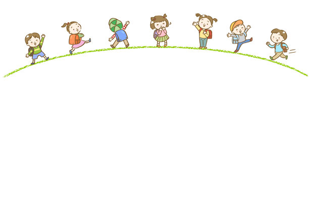 背着书包的兴高采烈的孩子们的手绘插画框图片下载