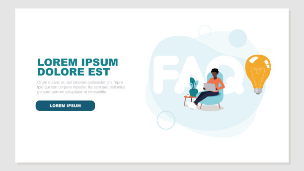 常见问题解答字母与灯泡：沙发女子与笔记本电脑的灵感创新概念矢量插画图片下载