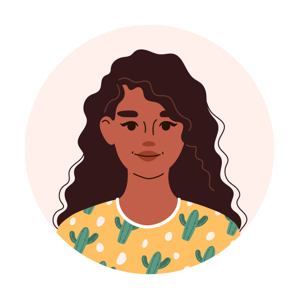 一个穿着仙人掌t恤微笑的墨西哥卷发女孩的头像。矢量平面圆形用户配置文件图标隔离在白色背景。图片下载
