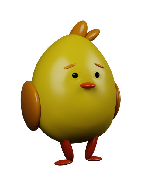 3D插图渲染黄色小鸡鸡与透明背景上的橙色翅膀图片下载